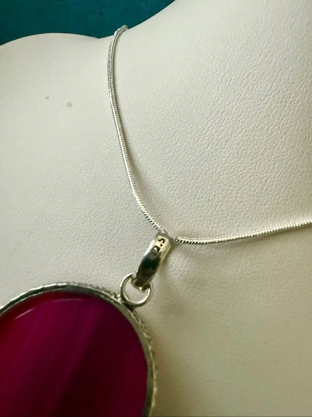 Pink Botswana Banded Agate Silver Necklace Boho Oval  Pendant Jewelry Gift New